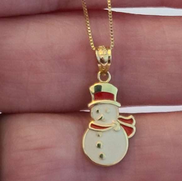 14k 10k Gold Snowman Necklace Chain Pendant Enamel 18" Christmas EUC - Picture 1 of 16